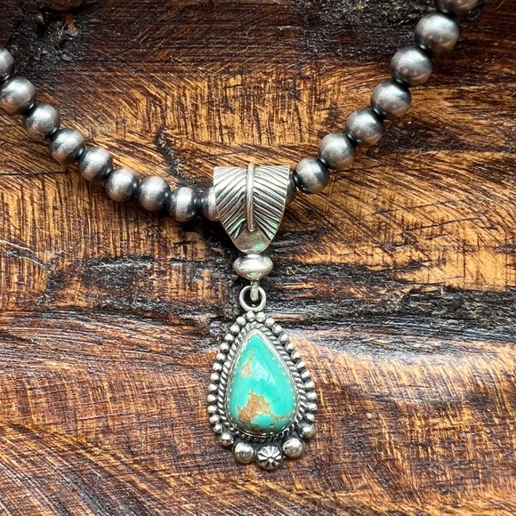 Hand Crafted Jewelry - Kingman Turquoise Pendant 925 Sterling Silver | Feather Bail Southwestern